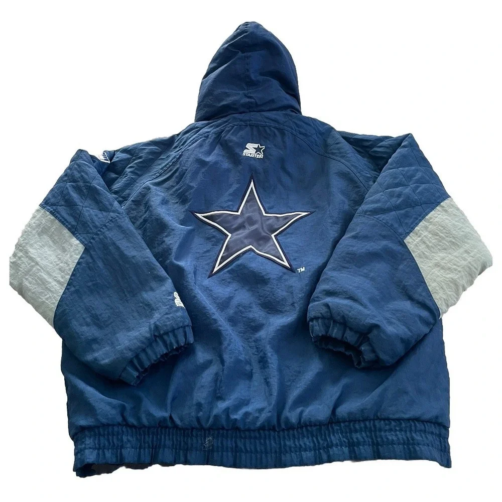 Vintage Starter Dallas Cowboys Hooded Puffer Jacket NFL Pro Line Zip Size‎ XL